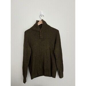 J.Crew XS Olive Green Speckled Shawl Collar Sweater Merino Wool Blend Grandpa